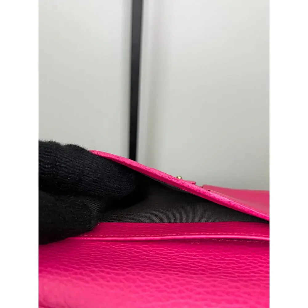 Gucci Pink Pebbled Leather Continental Wallet Box Card Chain Italy 354498